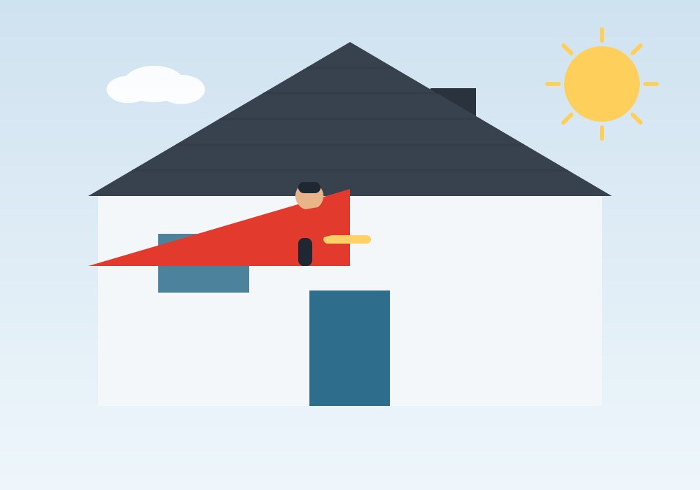 Asphalt shingle process showing roof section installation in a Houston home